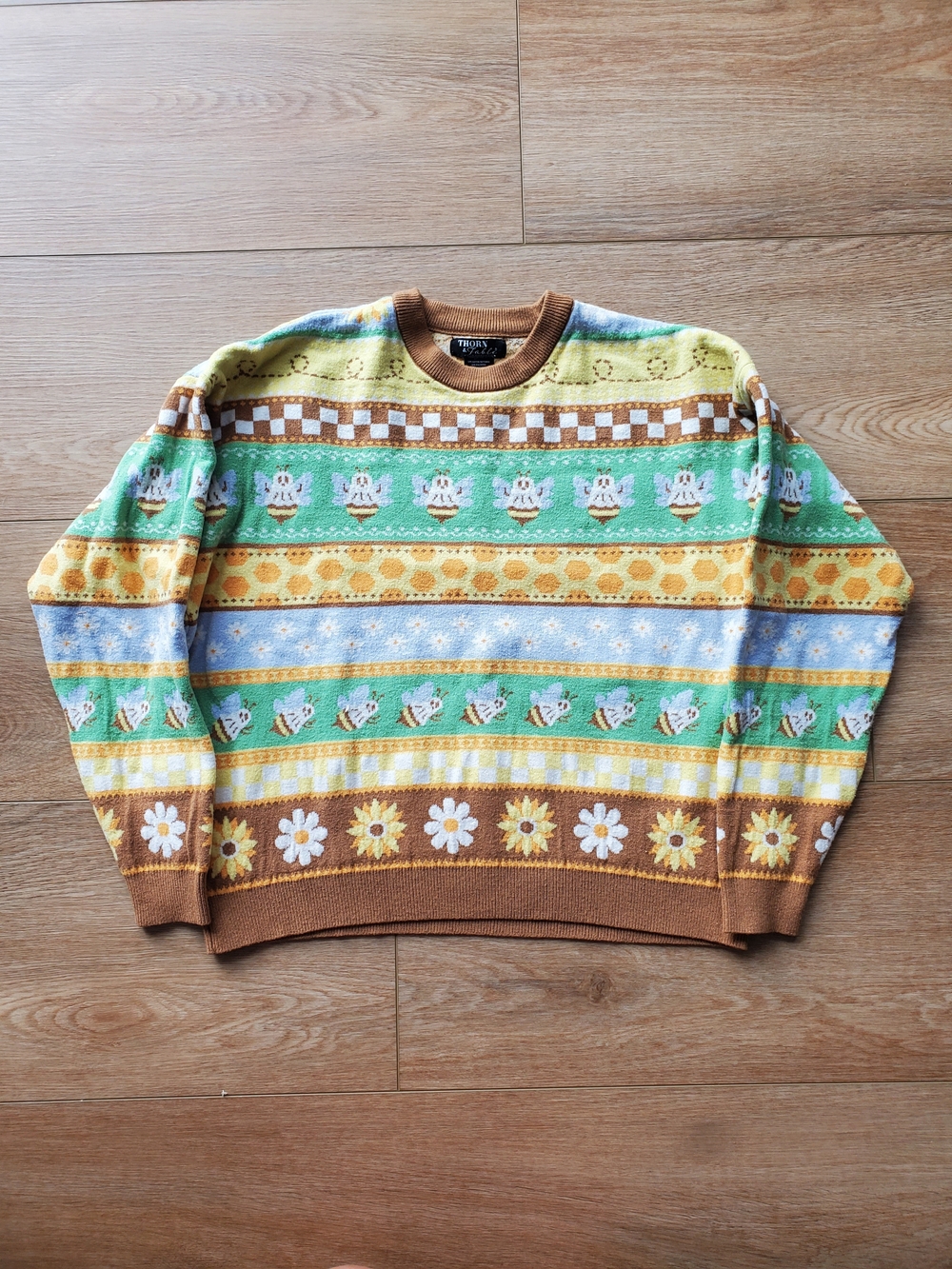 Ghost Bee Thorn & Fable Brown Multicolor Patterned Womens Sweater, XS